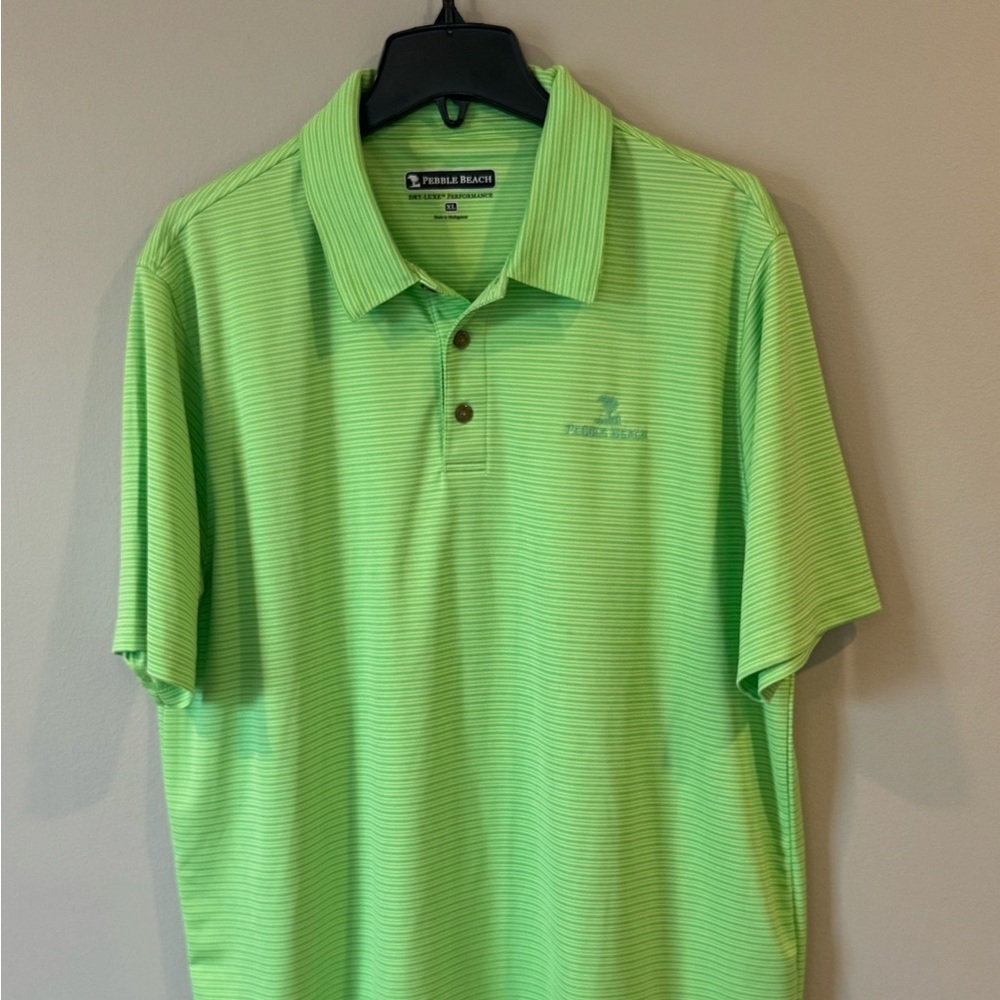 Pebble Beach Performance Golf Polo Shirt Short Sleeve Green Stripe Men's Size XL